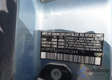 2004 Mercedes-Benz Cl 500 z USA, uszkodzony, nr VIN WDBPJ75J34A040349